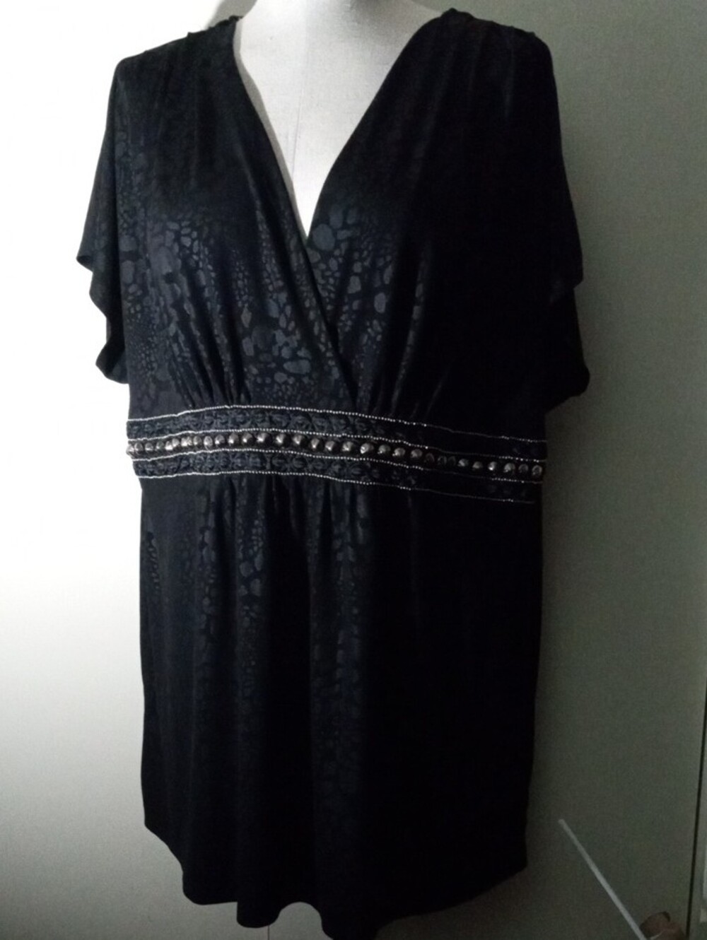 Fashion Bug Vintage Y2K Black Shimmer Babydoll Top Embellished Empire 2X